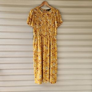 Ryan Michalle mustard floral midid dress size M